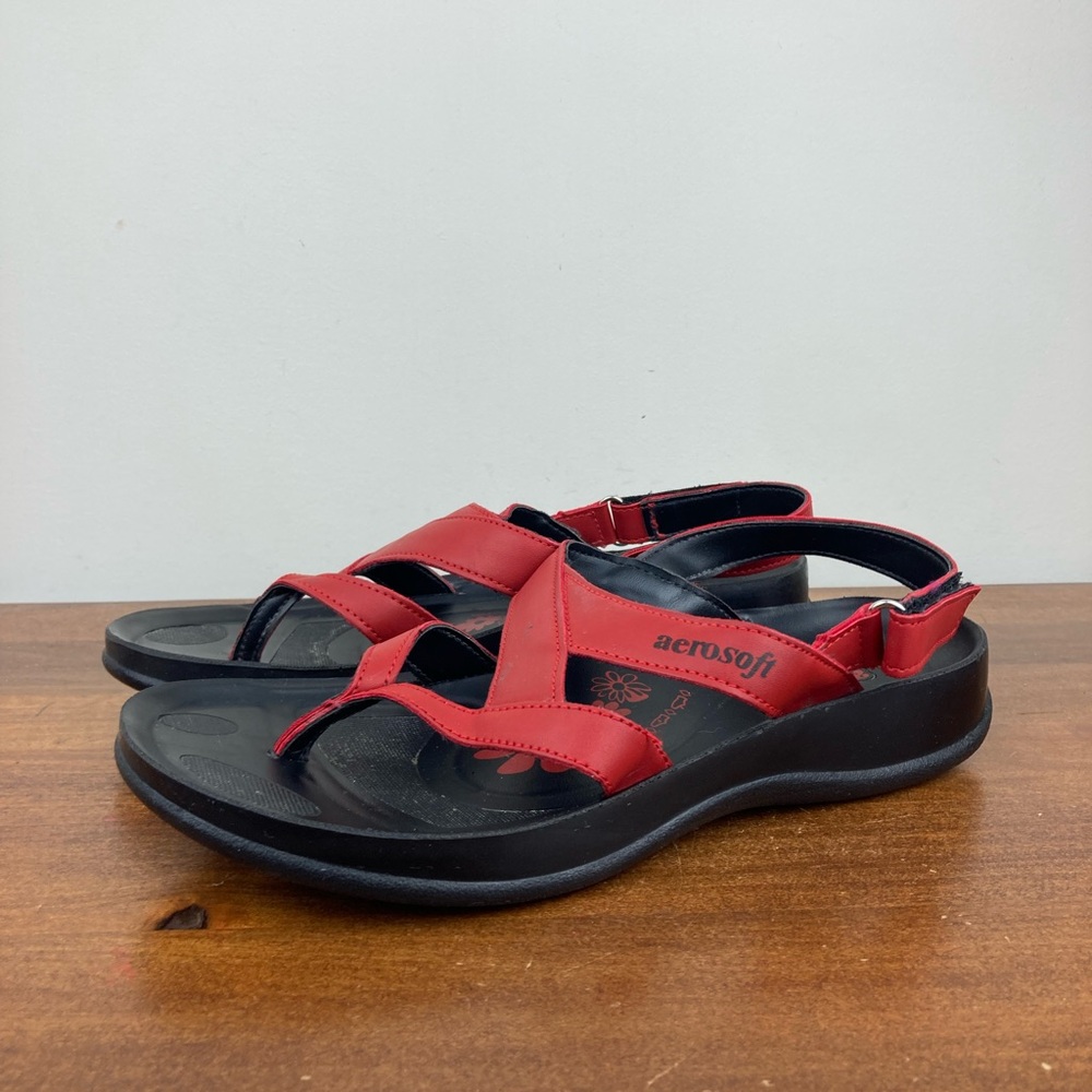 Aerosoft Women’s Sandals Thong Size 41 US 10.5 Red Original Comfort Slingback.